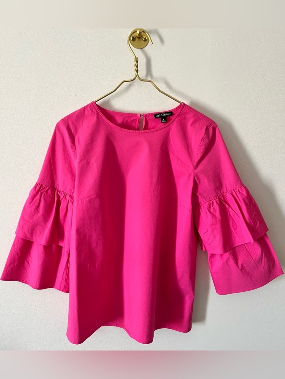J. Crew Factory Hot Pink Blouse Large Bell Sleeve